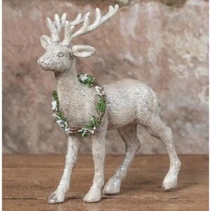 Ragon House Christmas Vintage Look 13" Standing Reindeer with Wreath Figurine